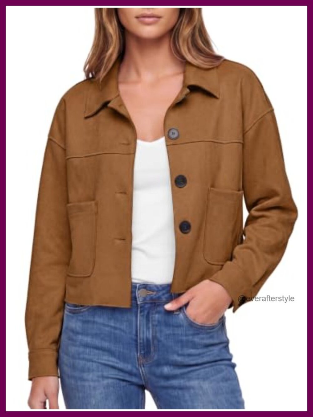 Faux Suede Cropped Jacket Button Down Lapel Collar Women's Fall Shacket